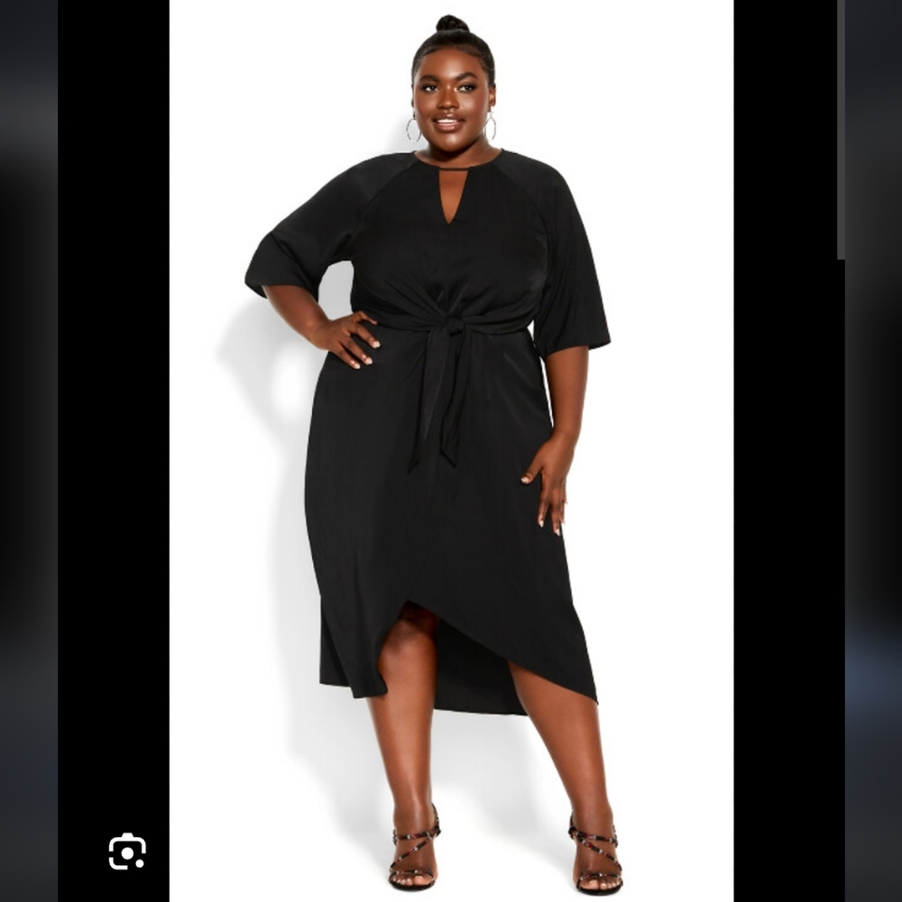 City Chic Black Tie Front Wrap Midi Dress Size 18 Plus Size NWT